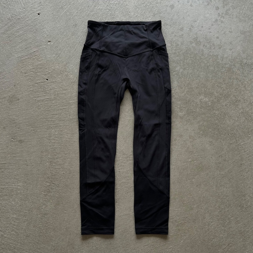Lululemon Speed Up Crop Leggings Womens 4 Black Luxtreme Pockets Running Yoga‎